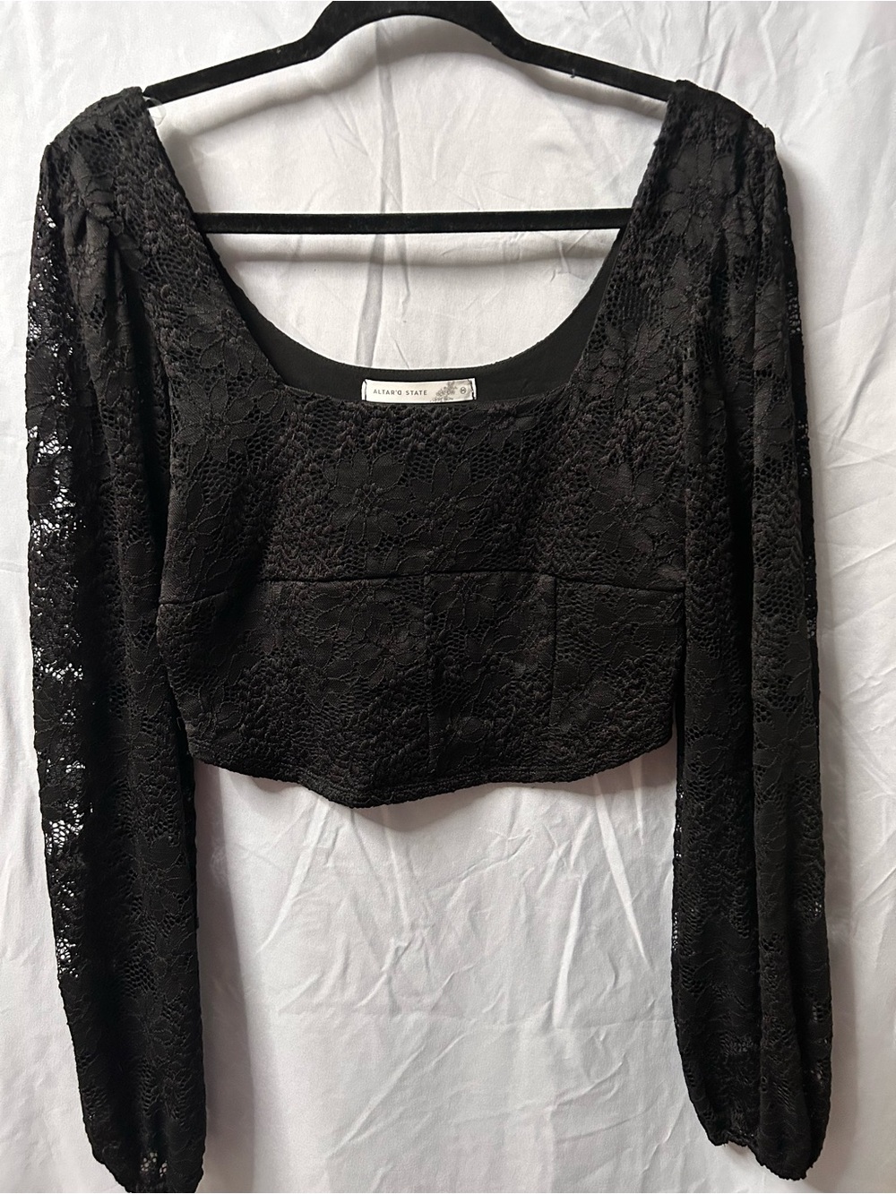 Altar'd State Black Lace Long-Sleeve Crop Top